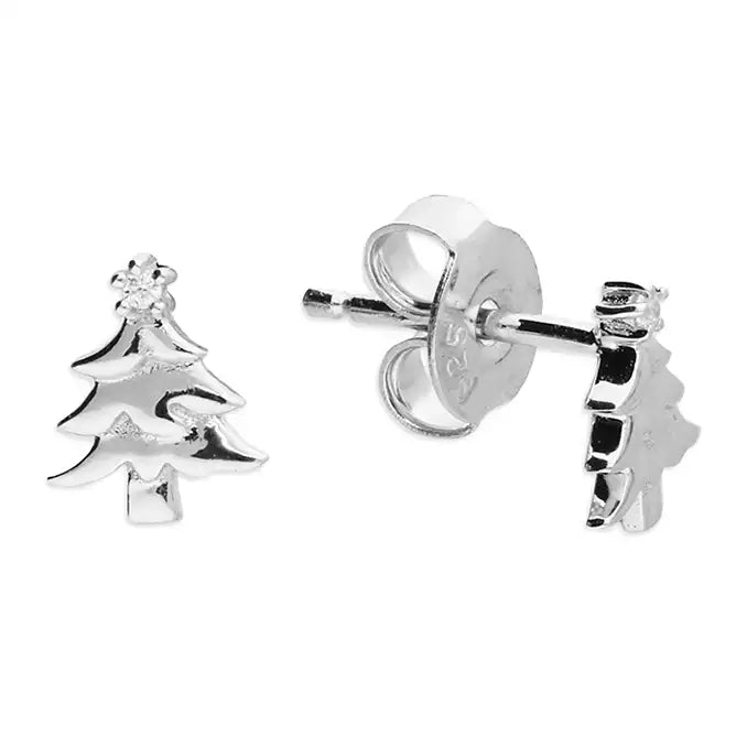 custom name earrings-Sterling Silver Cubic Zirconia Christmas Tree Stud Earrings