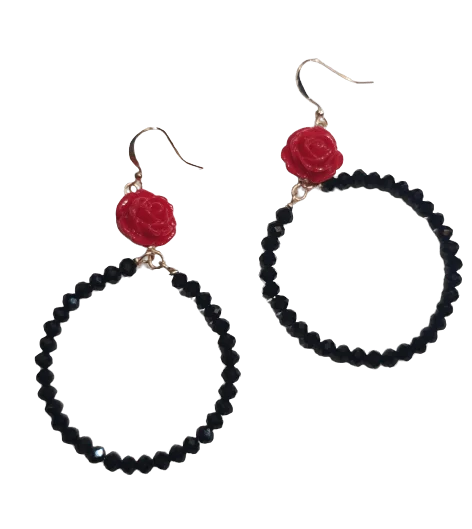 women’s birthstone drop earrings-Rosa Black Crystal Hoop Earrings