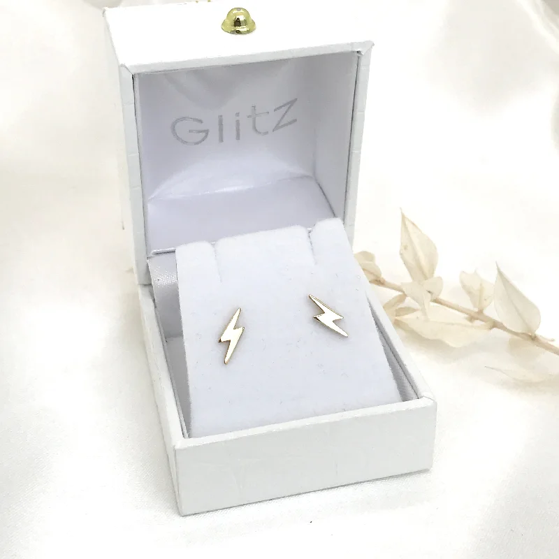 delicate earrings for women-10k Gold Thunderbolt Stud Earrings