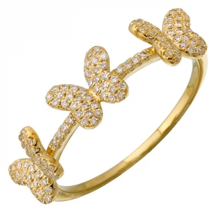 platinum ladies rings-14k Yellow Gold Diamond Butterfly Ring