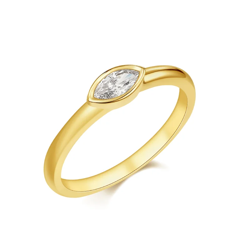 ladies rings with pearls-14K Yellow Gold Bezel Set Marquise Diamond Ring