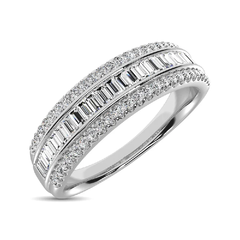 diamond ladies rings-14K White Gold Round and Baguette Diamond 2/5 Ct.Tw. Anniversary Band