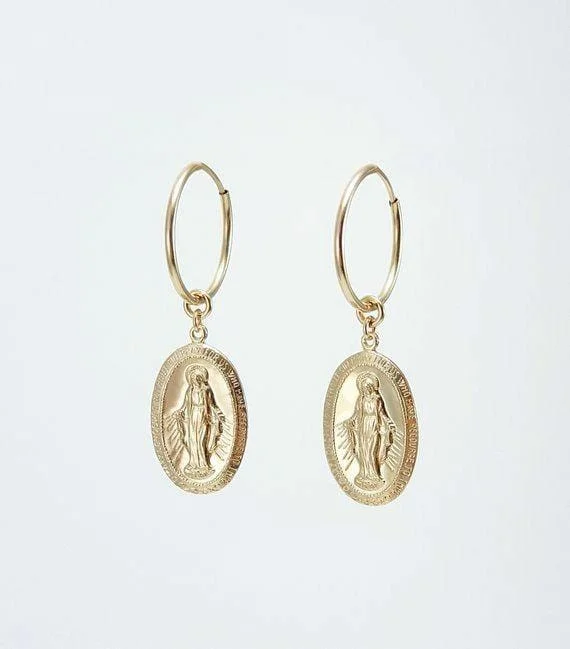 diamond hoop earrings for women-Virgen 14kt Gold Fill Hoop Earrings