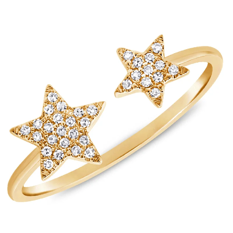 women’s pearl rings-14K Yellow Gold Diamond Double Star Open Cuff