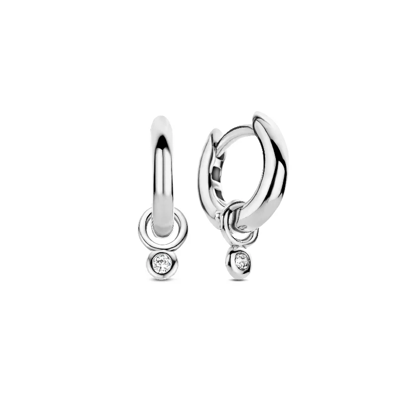 diamond ladies earrings-Ti Sento Cubic Zirconia Hoop Earrings