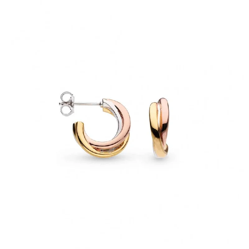 women’s fancy earrings-Kit Heath Tri Colour Bevel Trilogy Semi Hoop Stud Earrings