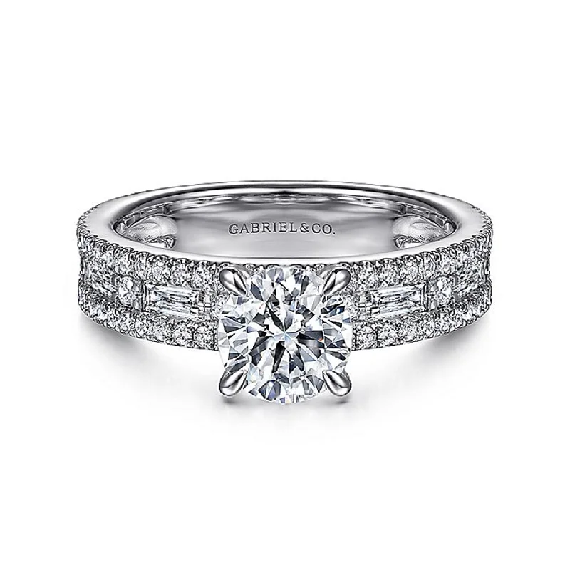 women’s vintage engagement rings with diamonds-14K White Gold 'Uliana' Wide Band Round Diamond Engagement Ring