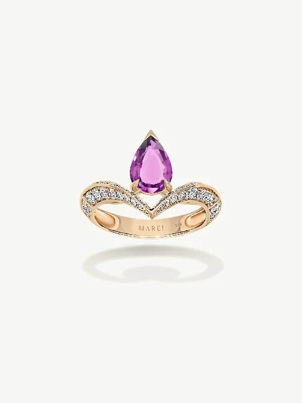 elegant engagement rings for women-Dorian Floating Teardrop-Shaped Vivid Pink Sapphire Engagement Ring In 18K Yellow Gold