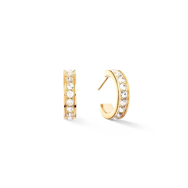 elegant drop earrings for women-Coeur De Lion 20mm Crystals Hoop Earrings - Gold & White