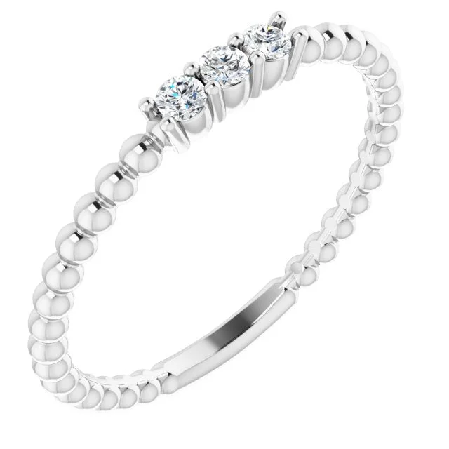 wedding band for ladies-14K White Gold Diamond Beaded Ring