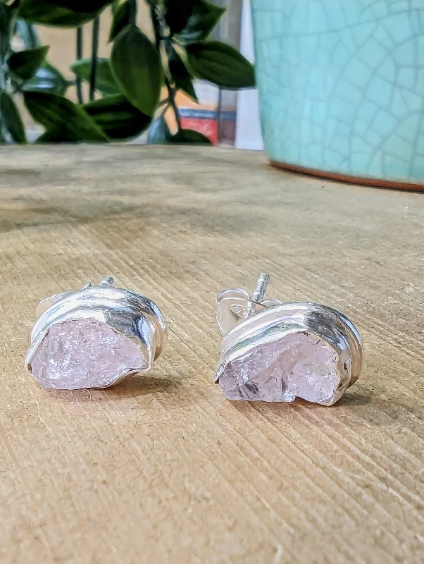 gemstone stud earrings for ladies-Sterling Silver Pink Morganite Stud Earrings