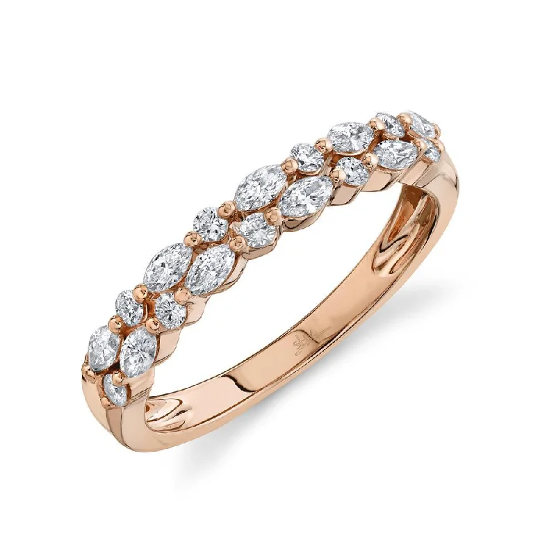 sterling silver ladies rings-14K Rose Gold Marquise Diamond Double Row Band