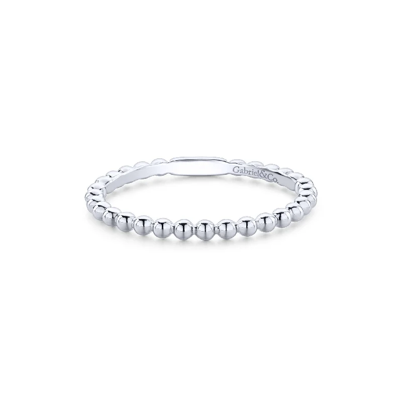 affordable ladies rings-14K White Gold Beaded Stackable Band