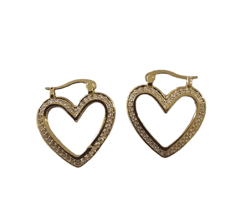 women’s pearl stud earrings-Heart Cz Mini Hoop Earrings