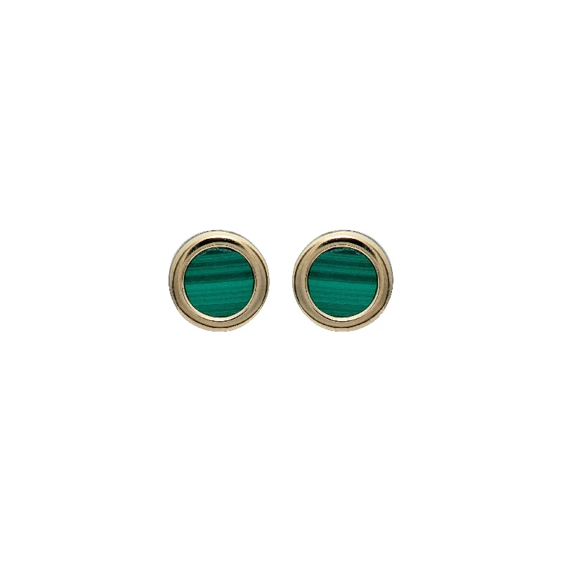 large statement earrings for ladies-Unique & Co Malachite Stud Earrings - 18ct Gold Vermeil