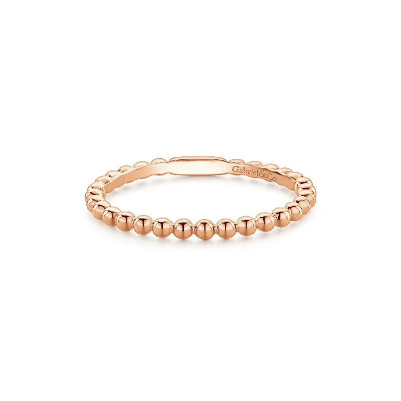 diamond ladies rings-14K Rose Gold Beaded Stackable Band