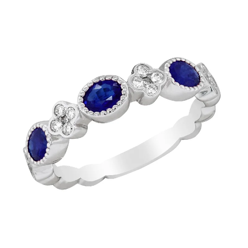 custom engraved ladies rings-WHITE GOLD FASHION RING WITH SAPPHIRES AND DIAMONDS, .19 CT TW