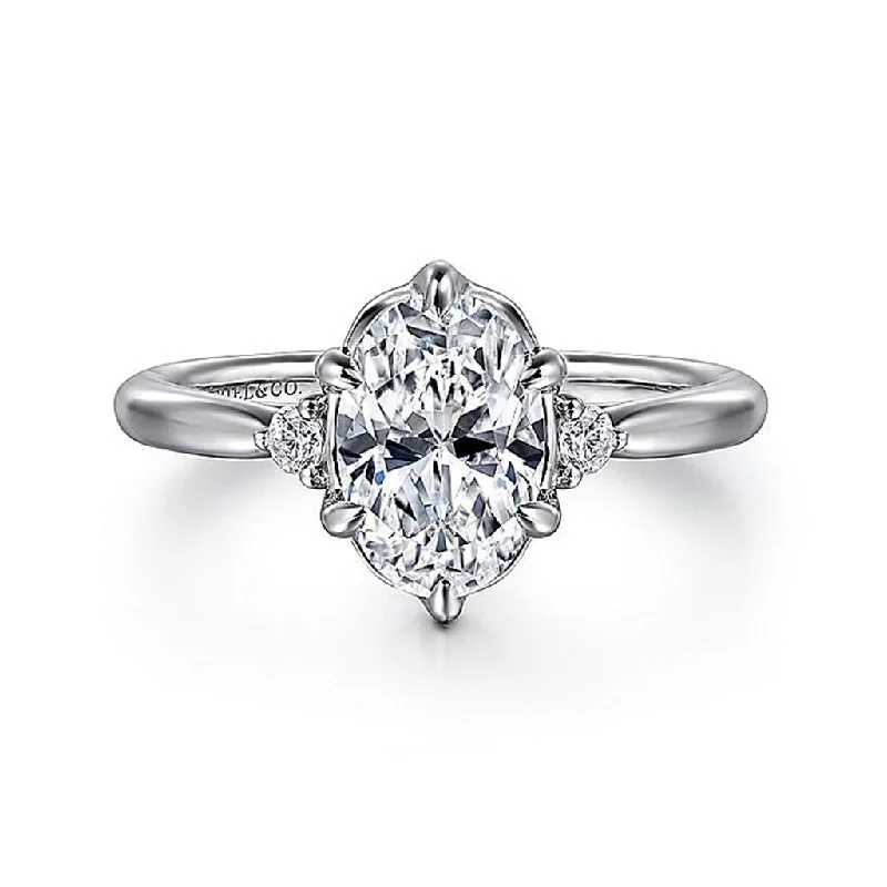 engagement rings for women with modern design-14K White Gold 'Blaise' Three Stone Oval Diamond Engagement Ring