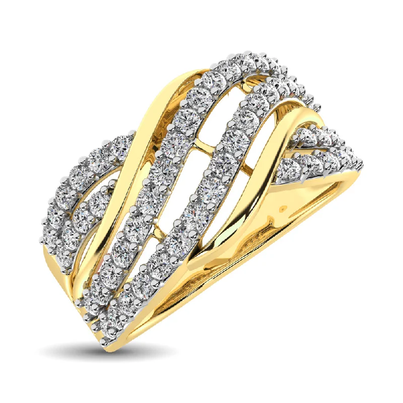 wedding rings for ladies-10K Yellow Gold 1/6 Ct.Tw. Diamond Criss Cross Ring