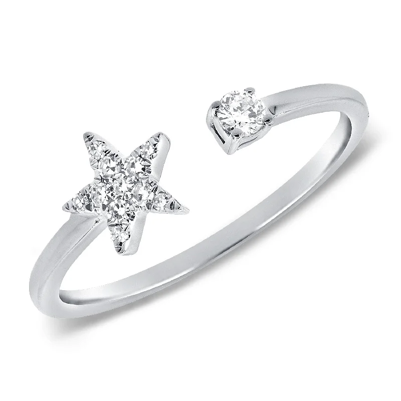 fashion gemstone ladies rings-14K White Gold Diamond Mini Star Open Cuff Ring