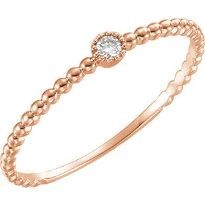 ladies rings with colored stones-14K Rose Gold Diamond Bead Design Ring