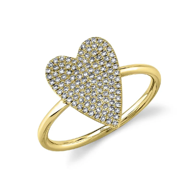 affordable sterling silver ladies rings-14K Yellow Gold Diamond Pave Medium Heart Ring