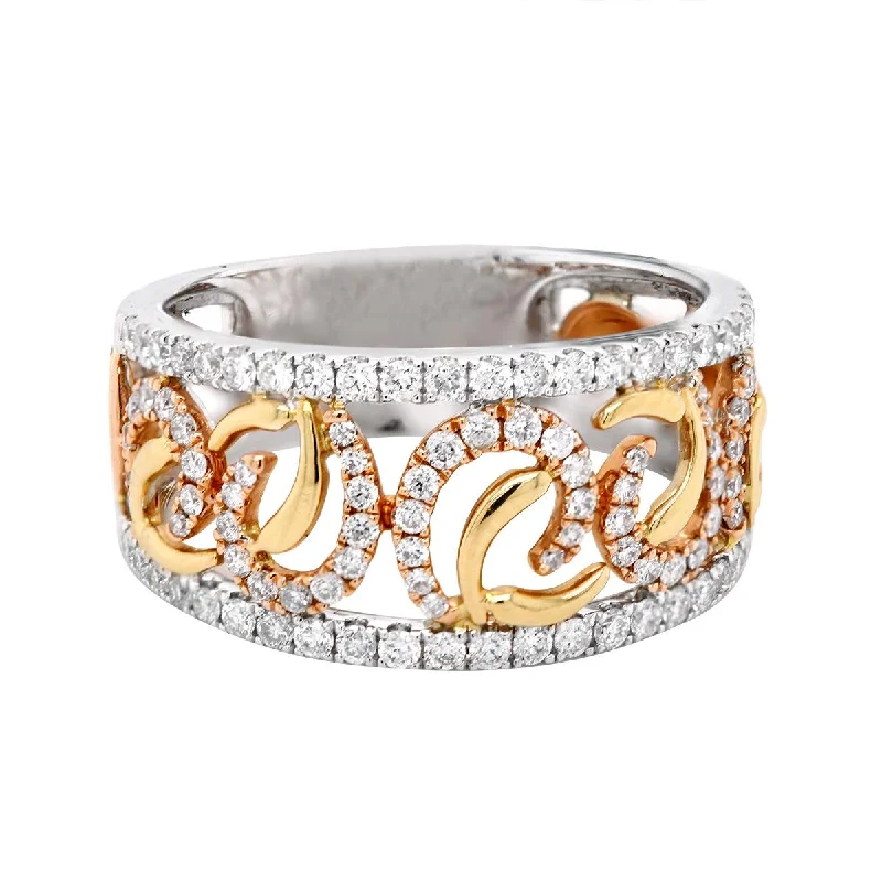 ladies engagement rings-TRI-TONE GOLD FASHION RING WITH 103 DIAMONDS, .69 CT TW