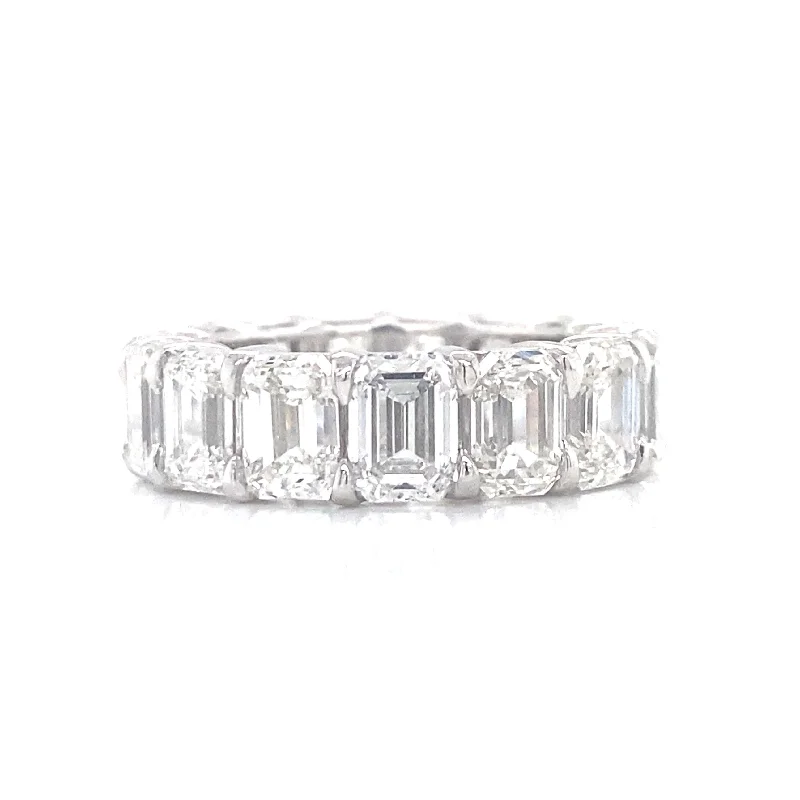 unique gemstone ladies rings-Platinum Diamond Emerald Cut Eternity Band