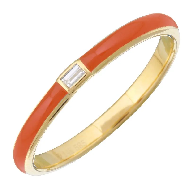 ladies rings with moonstone-14k Yellow Gold Orange Enamel & Diamond Ring