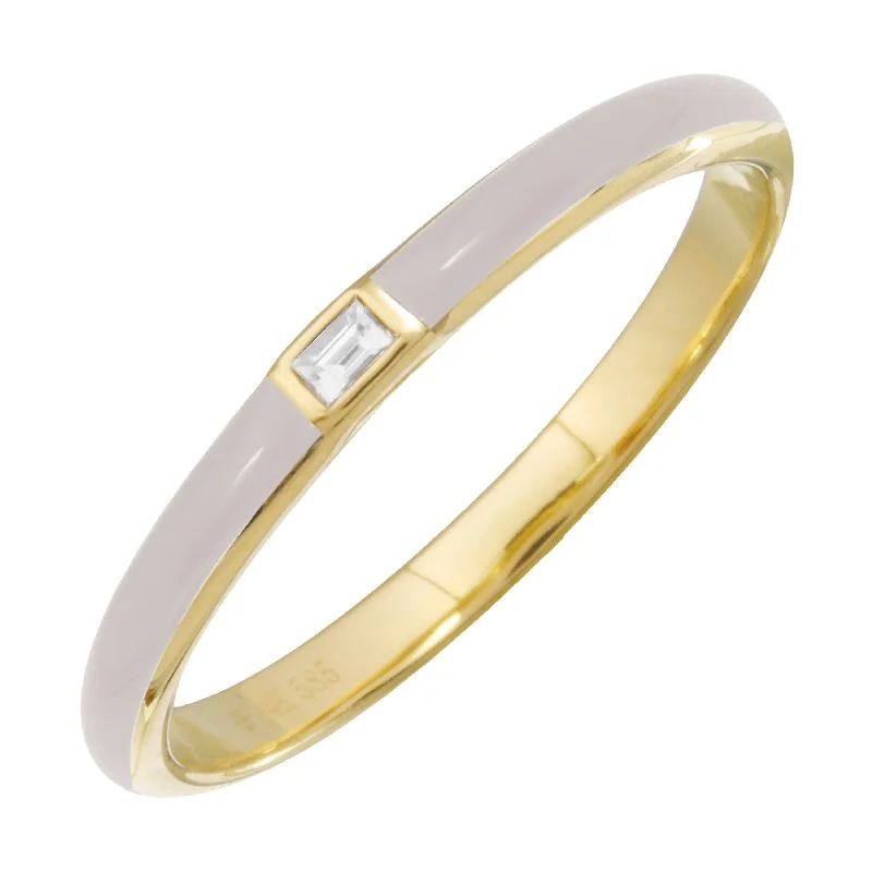 sterling silver rings for ladies-14k Yellow Gold White Enamel & Diamond Ring