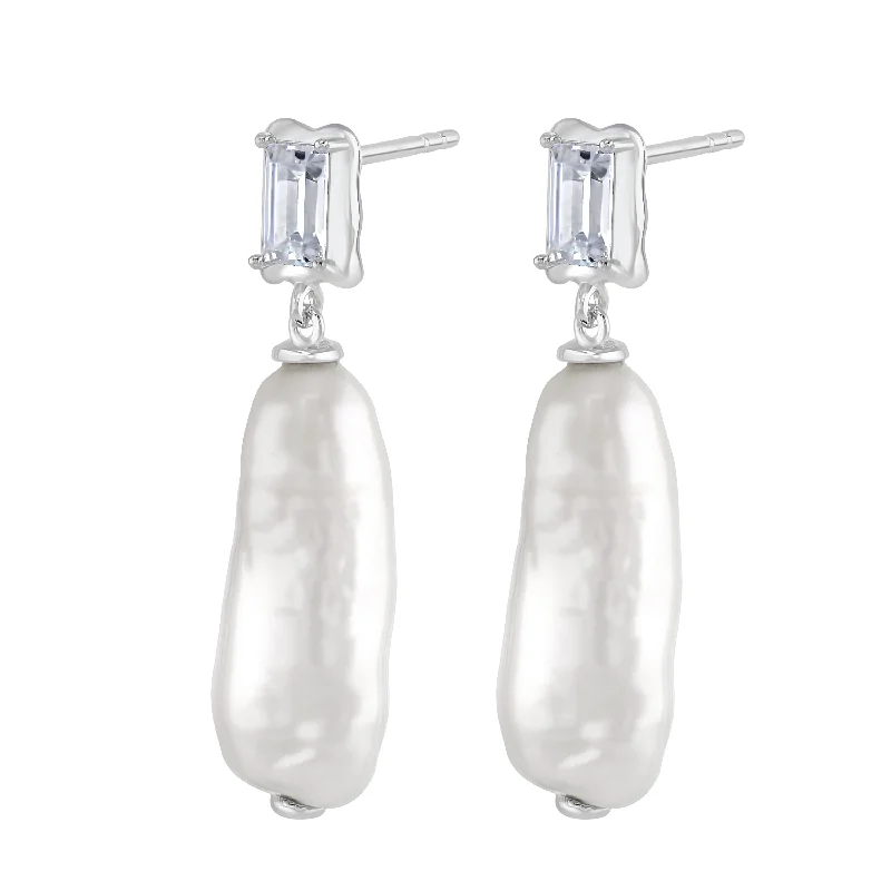 vintage-style earrings for ladies-Silver Baroque Pearl Earrings