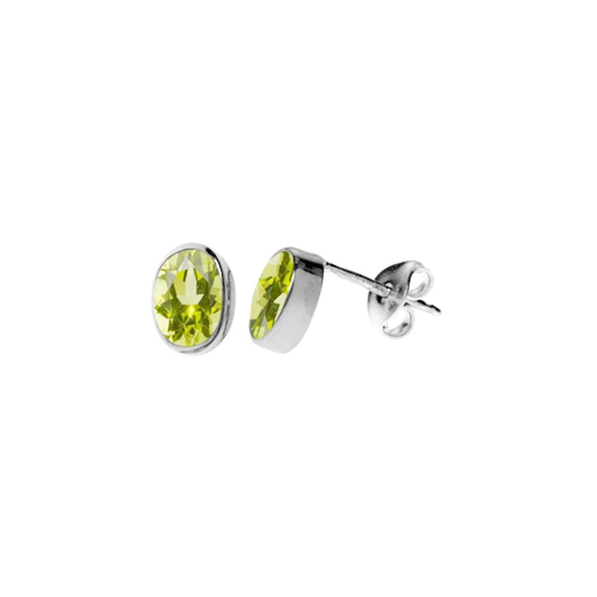 trendy gold earrings for ladies-Peridot Faceted Oval Plain Stud Earrings