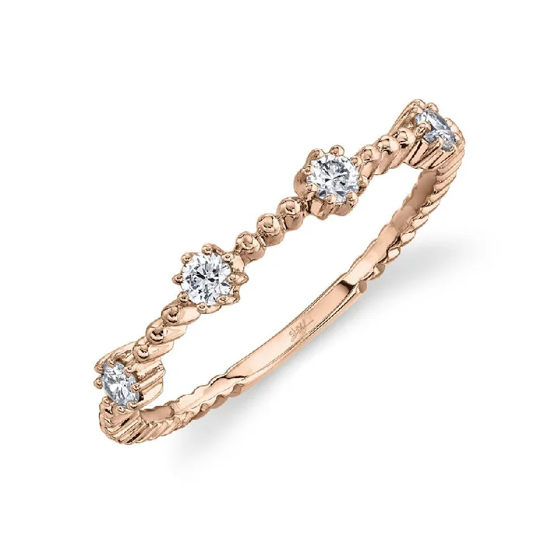 diamond ladies rings-14K Rose Gold Diamond Beaded Band