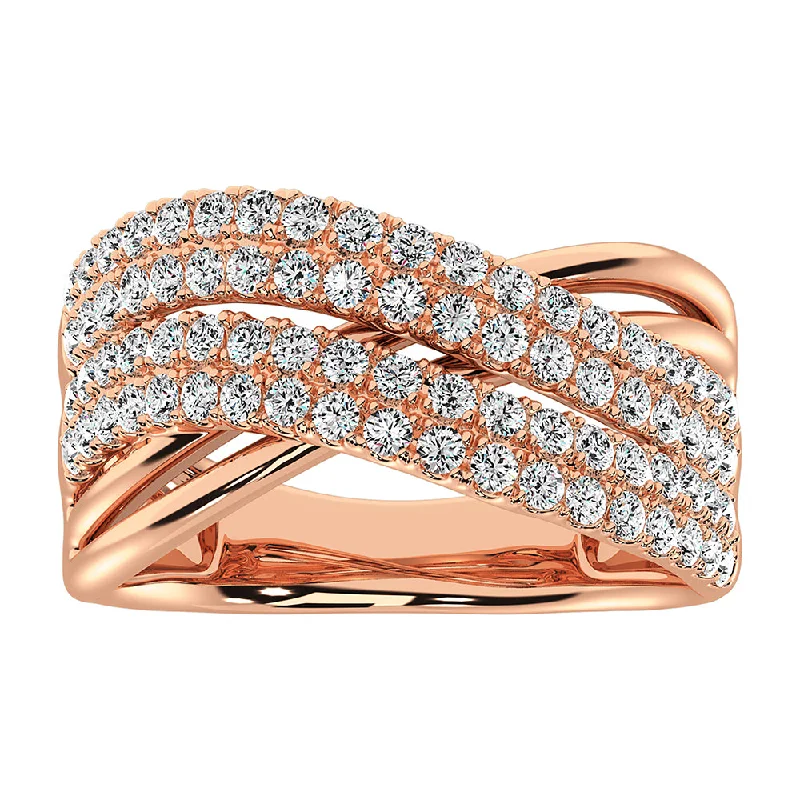 ladies rings for every occasion-14K Rose Gold 1 Ct.Tw. Diamond Crossover Ring