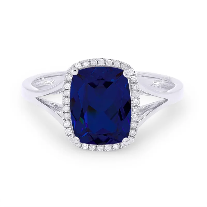 vintage wedding rings for ladies-WHITE GOLD AND LAB GROWN SAPPHIRE FASHION RING, .08 CT TW