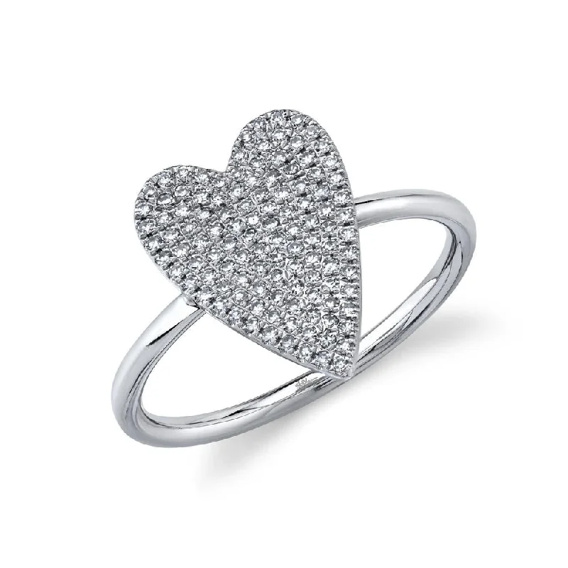 ladies rings for mothers-14K White Gold Diamond Pave Medium Heart Ring