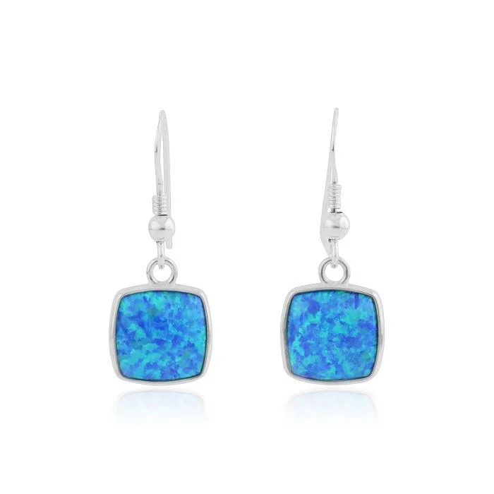 hoop earrings for women-Lavan Aqua Blue Square Opal Drop Earrings