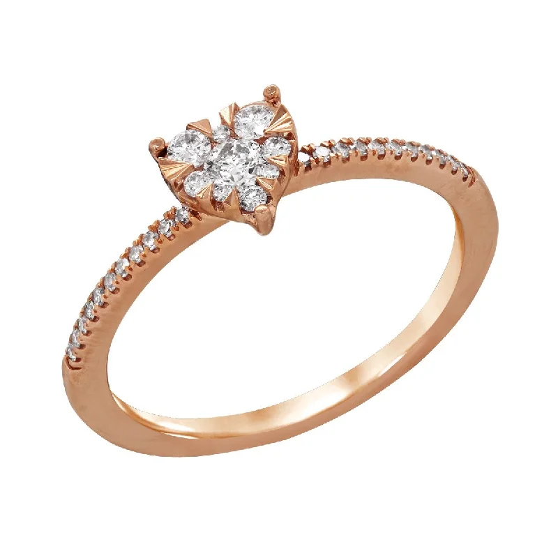 personalized rings for ladies-ROSE GOLD PROMISE RING WITH DIAMOND CLUSTER HEART, 1/4 CT TW