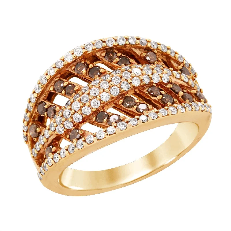 boho style ladies rings-WHITE AND BROWN DIAMOND RING, 1.07 CT TW