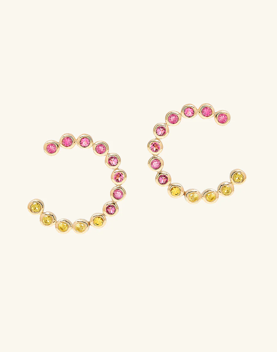 women’s fancy earrings-9ct Gold Pink and Yellow Sapphire Spiral Earrings