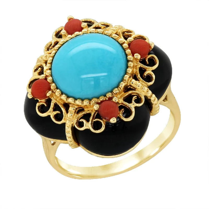 designer ladies rings-VINTAGE STYLE YELLOW GOLD FASHION RING WITH VARIOUS GEMSTONES