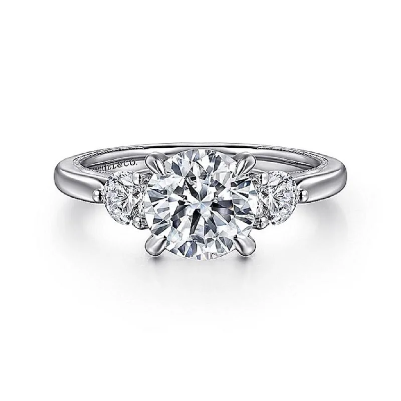 oval cut engagement rings for ladies-14K White Gold 'Abbi' Round Three Stone Diamond Engagement Ring