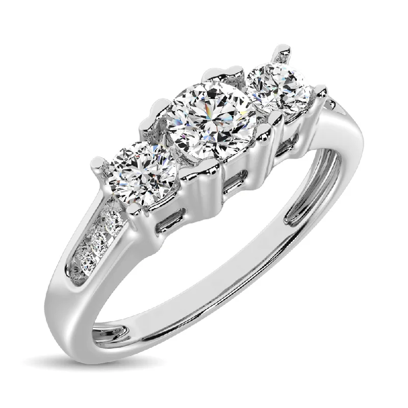 personalized ladies rings-10K White Gold 1/2 Ct.Tw. Diamond Three Stone Ring