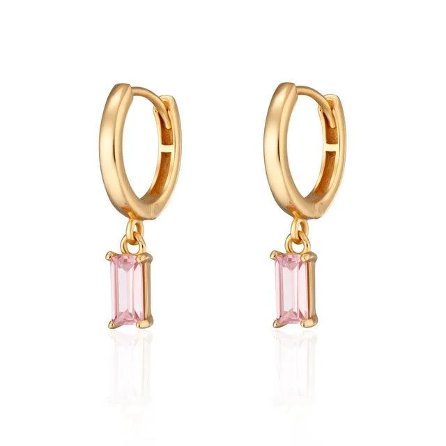 women’s teardrop earrings-Scream Pretty Pink Baguette Charm Hoop Earrings