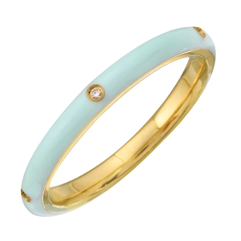 ladies anniversary rings-14k Yellow Mint Enamel & Diamond Ring