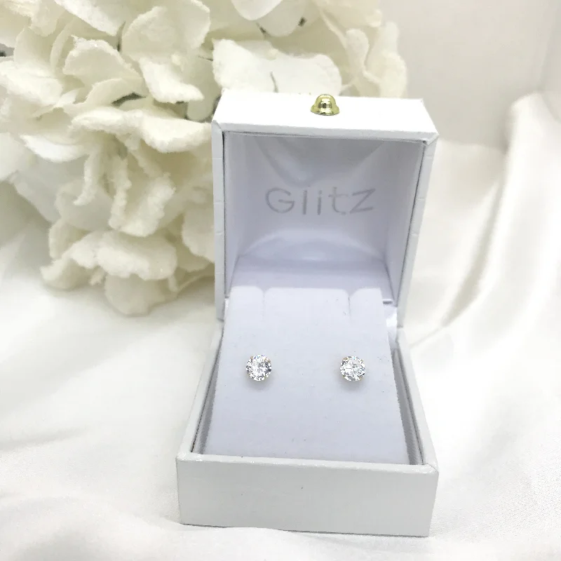 unique ladies earrings-14k Yellow Gold CZ Comfort Back Earrings