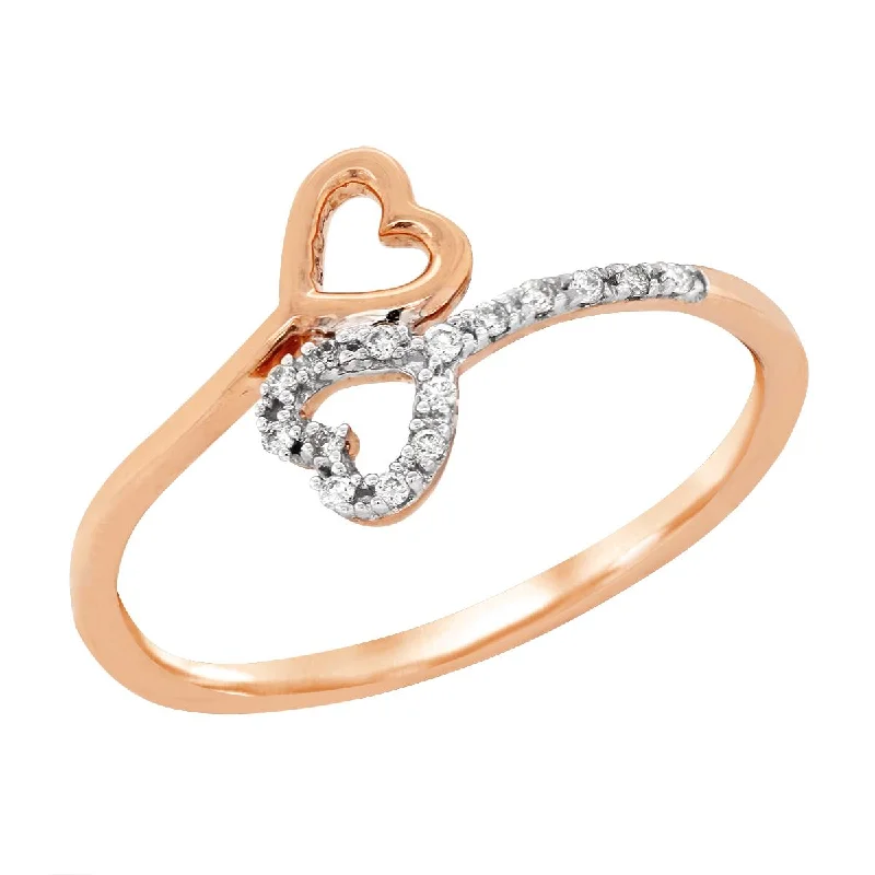 elegant ladies rings-ROSE GOLD BYPASS HEART SHAPED FASHION RING WITH DIAMONDS, .05 CT TW