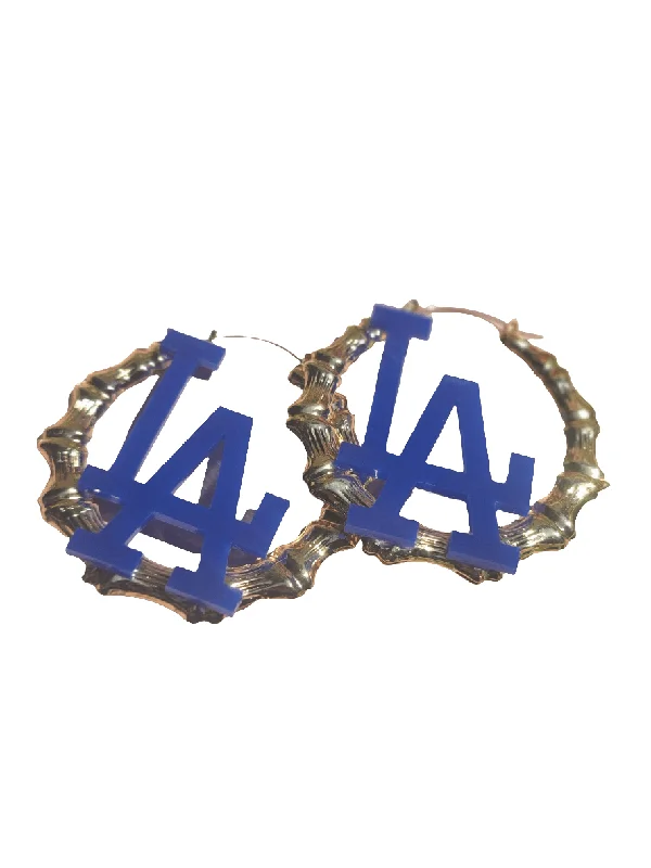 luxury diamond earrings for women-LA Dodger Blue Bamboo Hoop Earrings