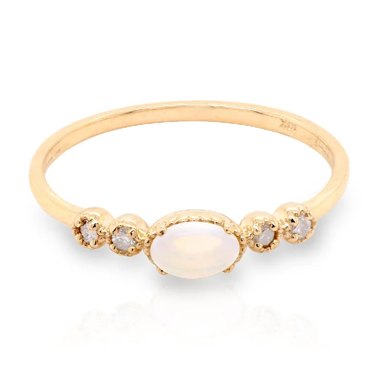 classic gold rings for ladies-YELLOW GOLD OPAL AND DIAMOND RING