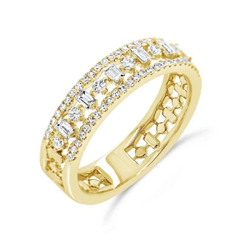 ladies engagement rings-14K Yellow Gold Round+Baguette Diamond Band